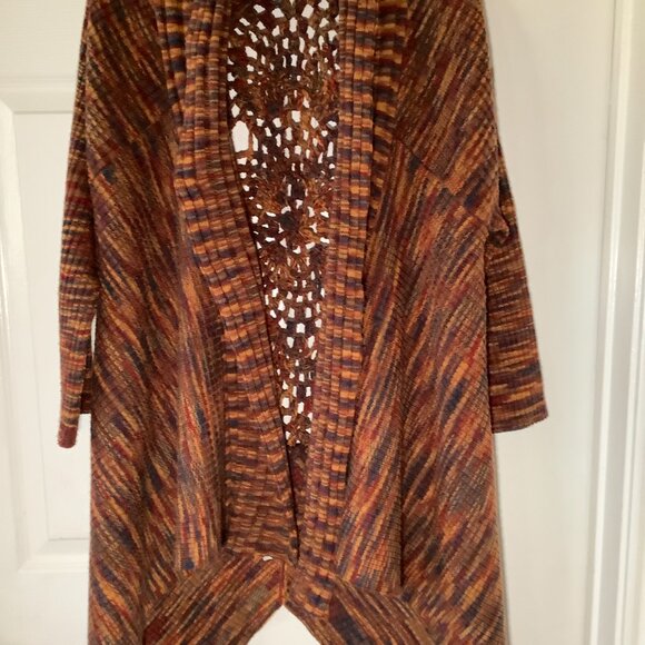 Boho Open Front Cardigan Duster Crochet Back Fall Cozy Sweater Multicolor - Picture 2 of 5